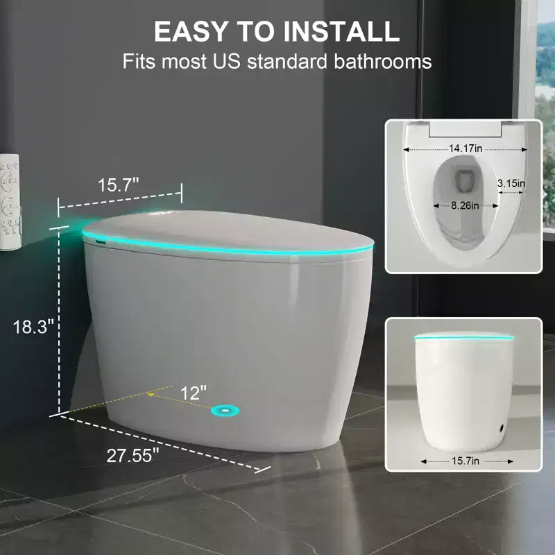Smart Bidet Toilet with Auto Open/Close Lid & Seat, Foot Sensor Flush, Tankless One Piece Elongated, Heated Seat