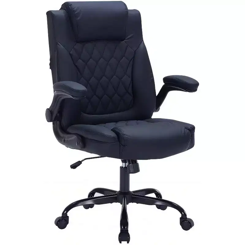 Leather Office Chair 350lbs - Ergonomic Executive Chair with Adjustable Lumbar & Flip-Up Armrests