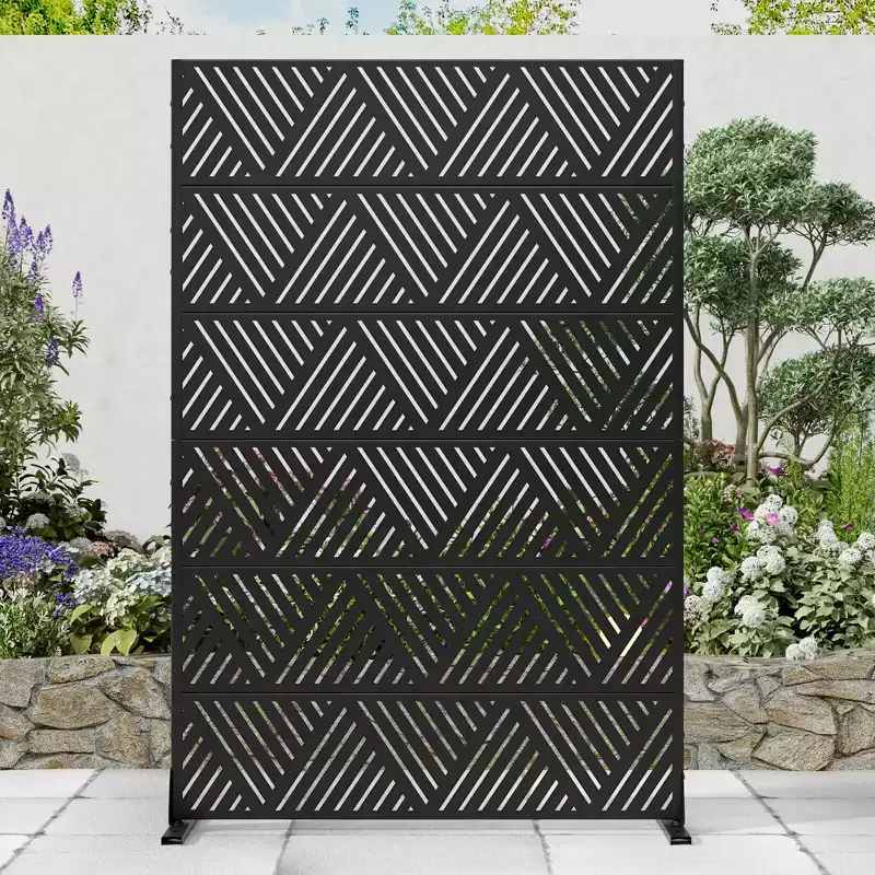MAYEERTY Triangular Prismatic Light Black Galvanized Steel Screen Outdoor and Indoor Divider with Free Standing Decorative Privacy Screen