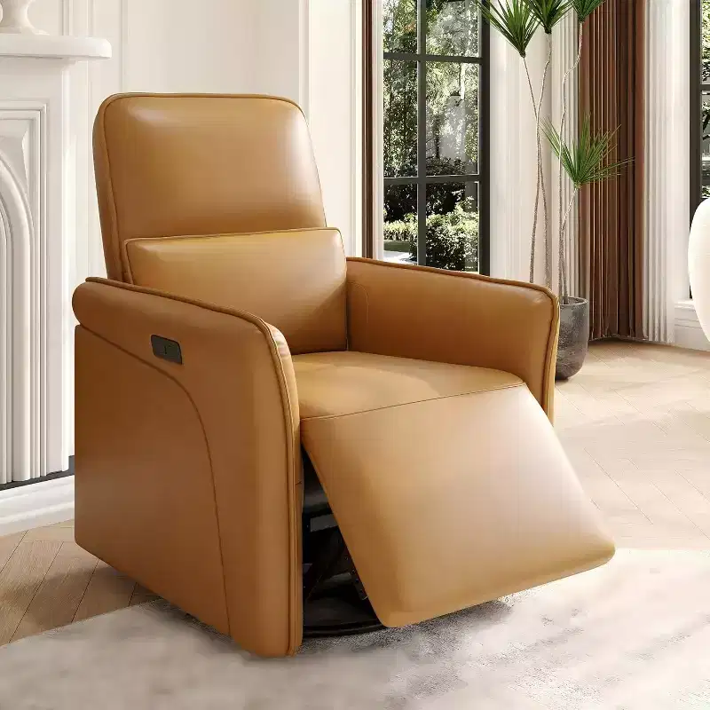 360 Swivel Recliner Chair, Upholstered PU Leather Rocker, Adjustable Lumbar, for Living Room, Bedroom, Brown