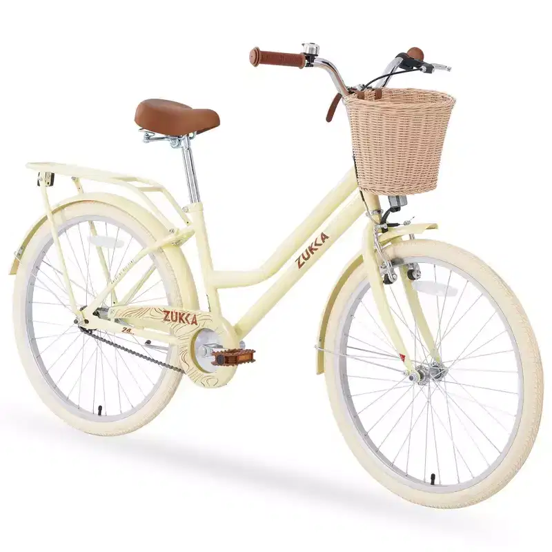 NAYSAYE 24 Inch Girls Cruiser Bike Speed Hybrid City Bicycle for Youth 7-10+ Years Old with Wicker Basket & Rear Rack, Kids Cycle Bikes