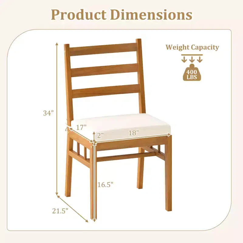 Costway Solid Acacia Wood Patio Chair Set of 4 w/ Padded Seat Cushions