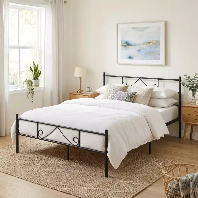 FurnitureR Full Size Metal Bed Frame with Headboard & Footboard, Platform Bed with Under Bed Storage, Noise-Free, No Box Spring Needed, Black