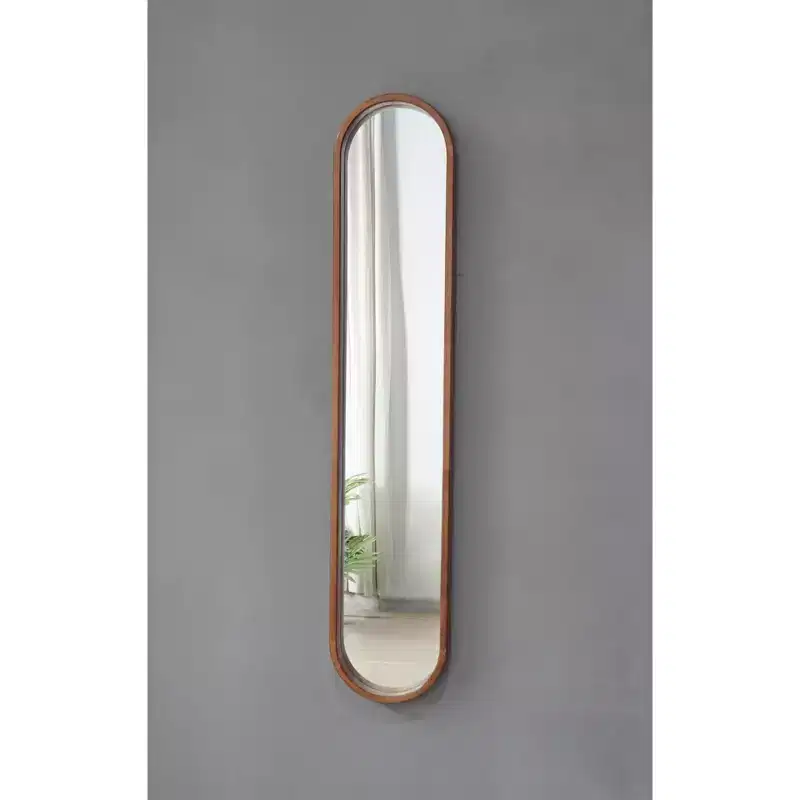 9.5 x 47.2 Inch Elongated Oval Wall Mirror with Brown Rubber Frame
