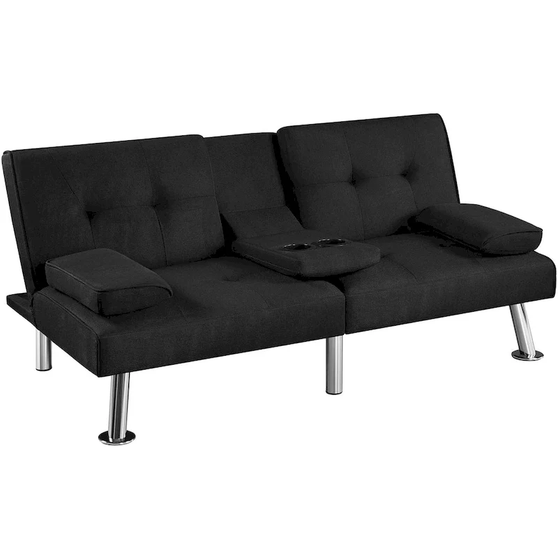 Fabric Upholstered Convertible Futon Sofa Bed – Foldable Sleeper Couch for Living Room