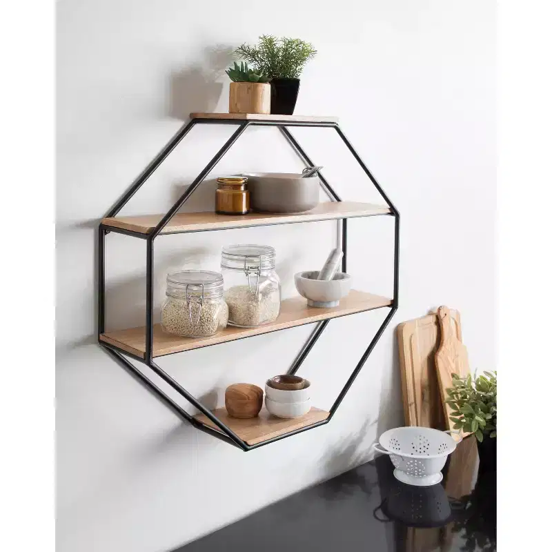 Octagon Floating Wall Shelves for Modern Home Decor Display and Storage