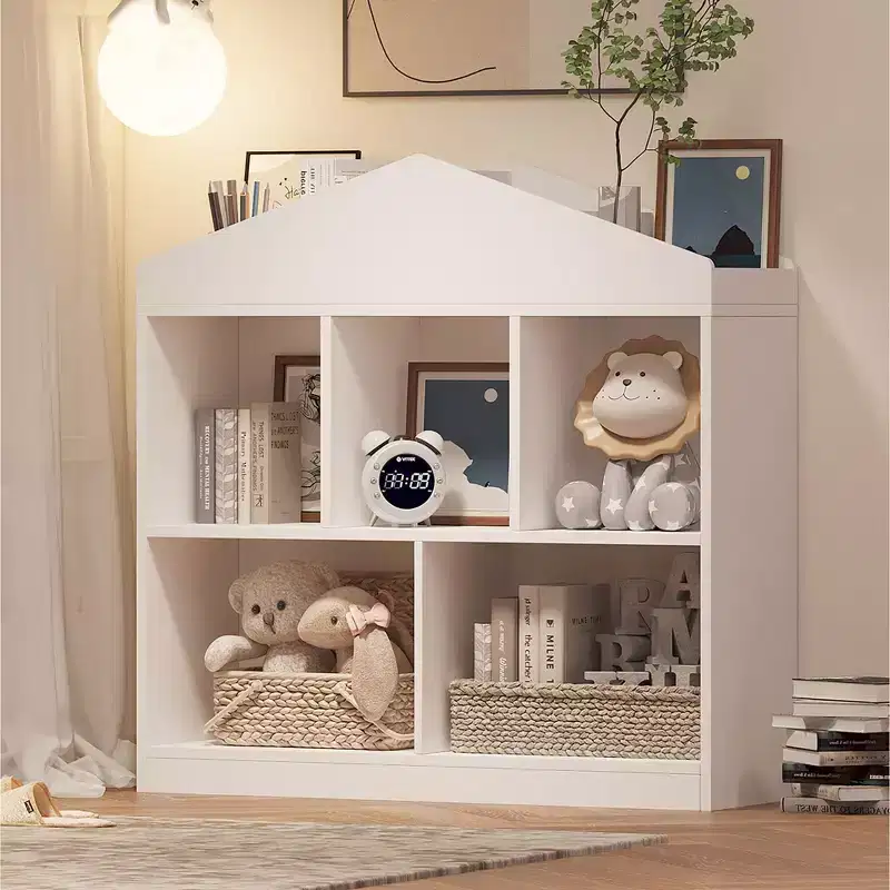5-Cubby Kids Toy Storage Organizer - White Wooden Bookshelf for Playroom, Nursery & Kids Bedroom