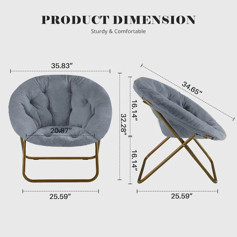 Foldable Saucer Chair with Faux Fur Cushion