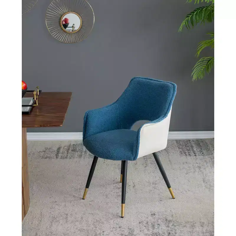Set of 2 Blue Fabric Side Chairs for Living Room Bedroom