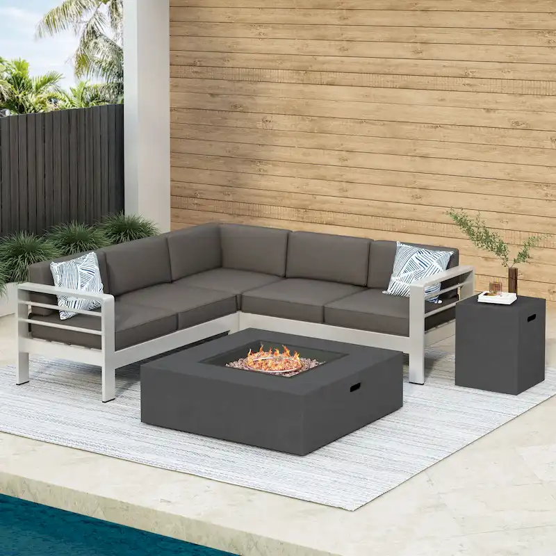 Cape Coral Outdoor 5-piece Sofa Set with Fire Pit by Christopher Knight Home