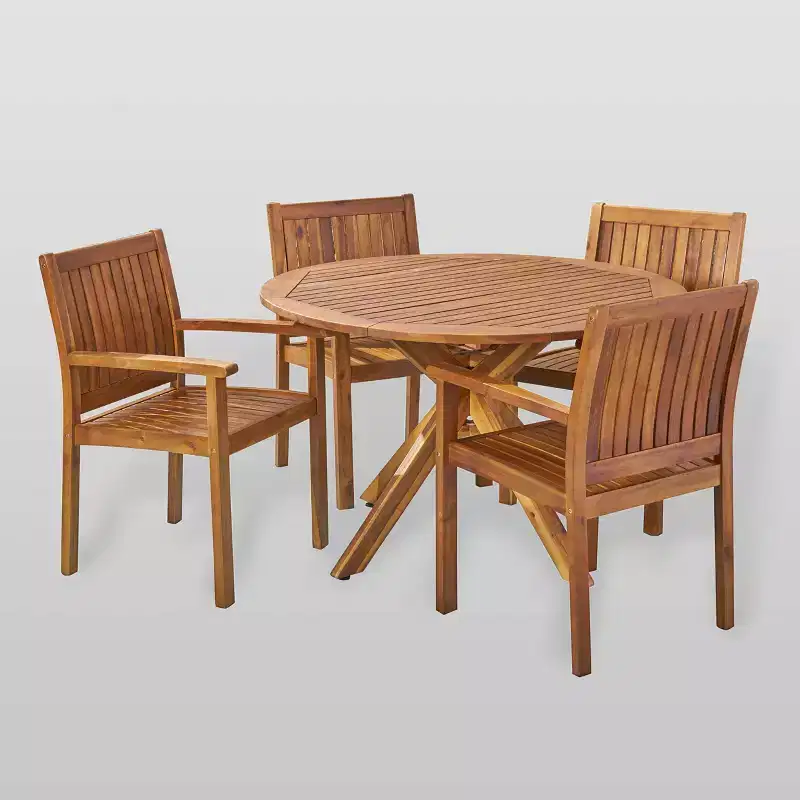 Karen 5pc Acacia Dining Set - Teak - Christopher Knight Home: Weather-Resistant, Circular Table, 4 Arm Chairs