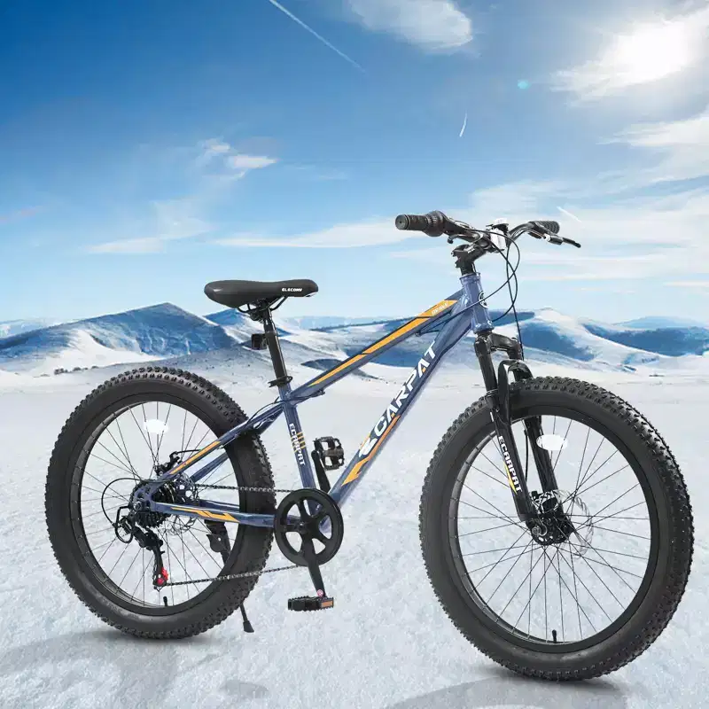 NAYSAYE 24 Inch Fat Tire Mountain Bike with 7 Speed Shifter Dual Disc Brake for Adults and Youth, Gray, 67*25*40