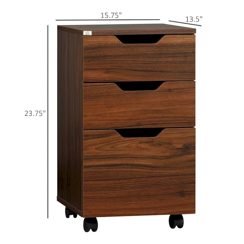 HOMCOM 3 Drawer Mobile File Cabinet, Rolling Printer Stand, Vertical Filing Cabinet