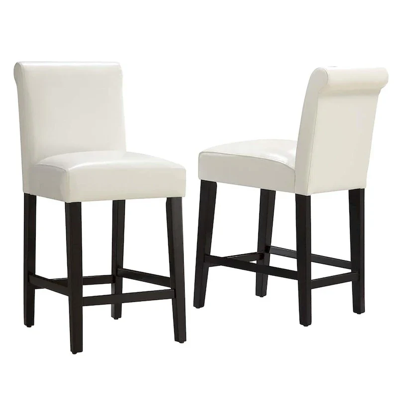 White/Brown Faux Leather Counter Stools, Set of 2