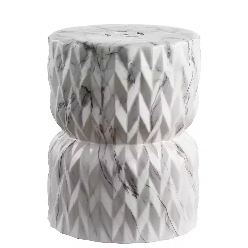 Chevron Drum Ceramic Garden Stool / Accent Table, 17.5