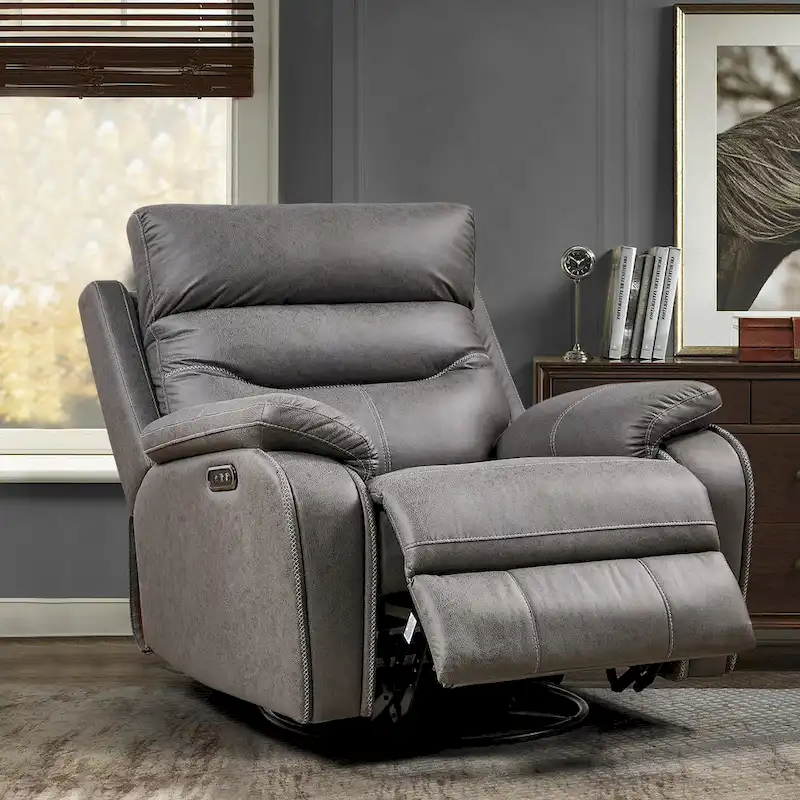 Yellow Brown & Gray Power Swivel Rocker Recliner Chair, 240° Swivel, Single Seat