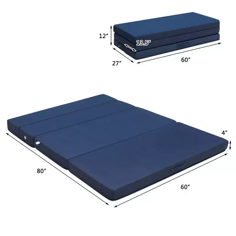 Queen Size 4'' Quart -Fold Foam Folding Mattress Futon Sleepover Sofa Bed Guest