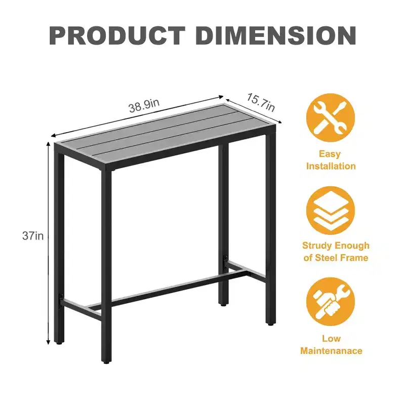 Outdoor Counter Height Bar Table with Weather Resistant Waterproof Top, Patio High Pub Table for Balcony, Garden, Yard, Poolside
