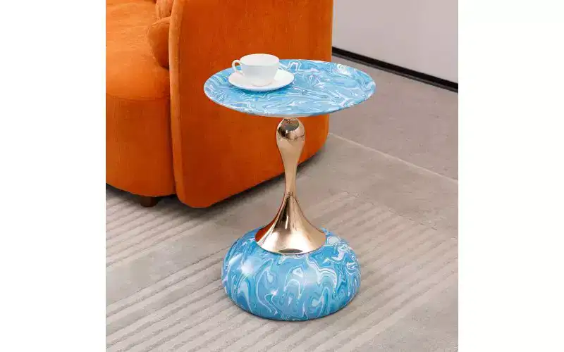 Mermaid Tail Pedestal Round Side Table, Anti-Rust Metal Tray Top Small Coffee Table, Versatile Accent Table, End Table for Living Room