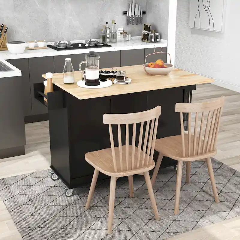 52.7 Inch Width Rolling Mobile Kitchen Island with Locking Wheels