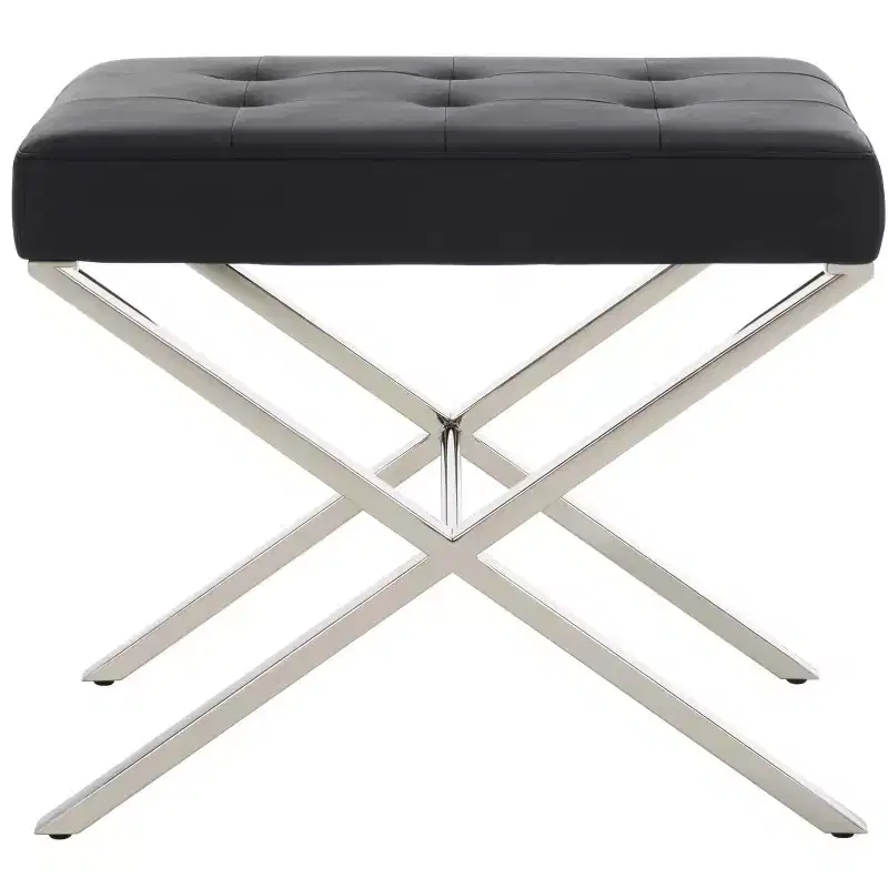 Modern Minimalist PU Leather Ottoman with Chrome Finish