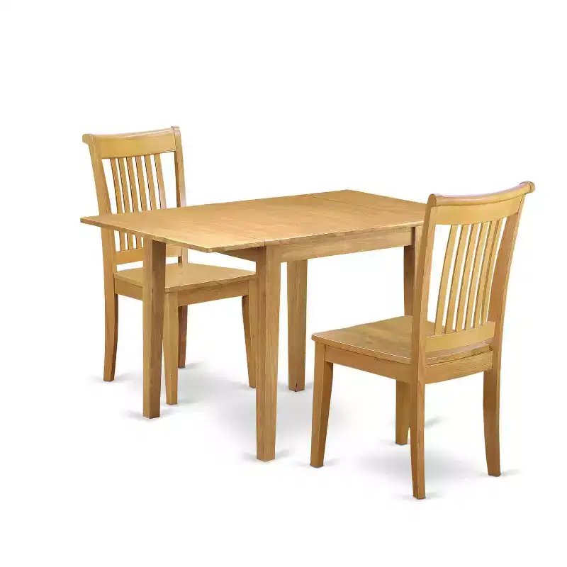 HomeStock 3-Pc Natural Brown Oak Finish Solid Wood Top Dining Table Set