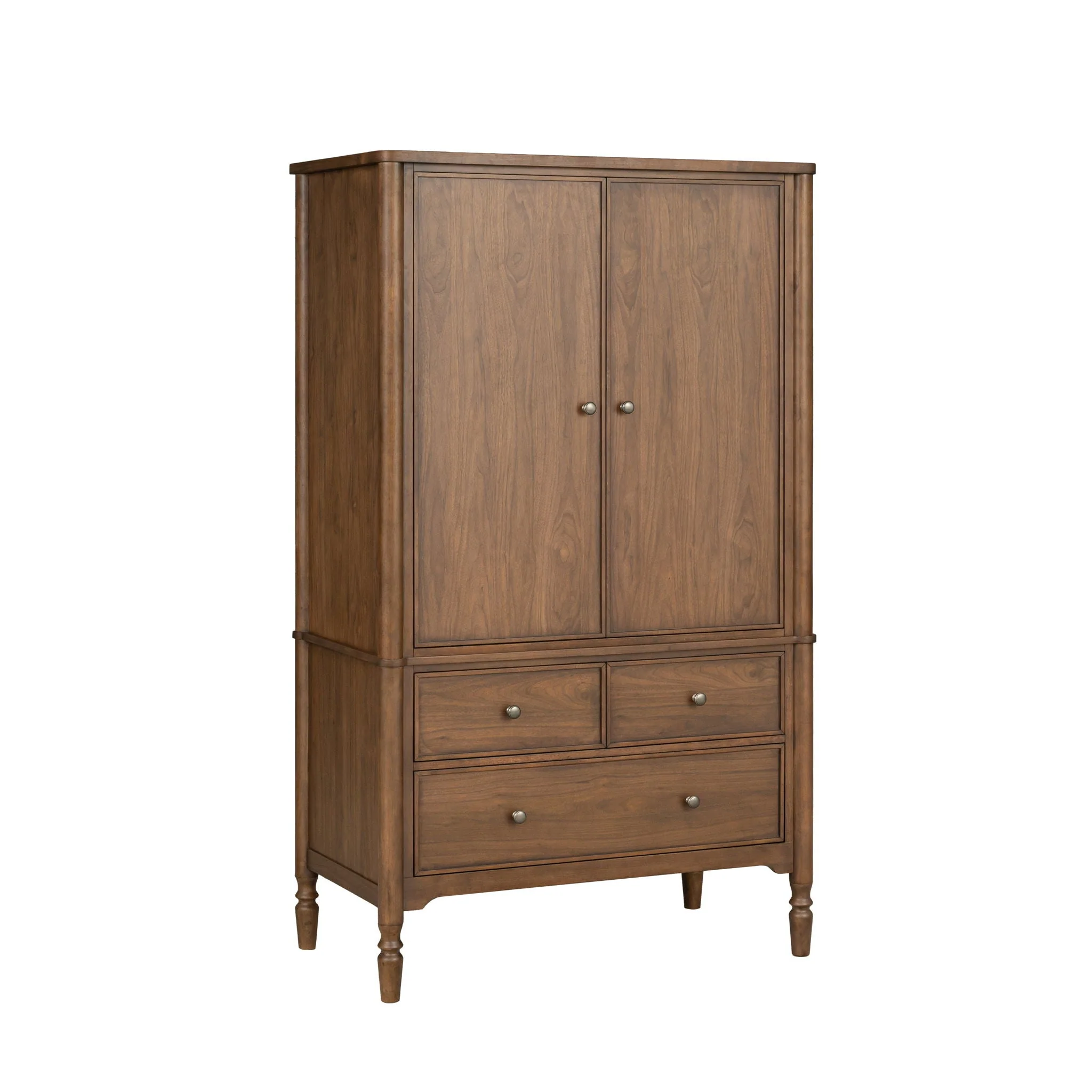 Armoire Walnut product Features New traditional style with turned legs and finial details