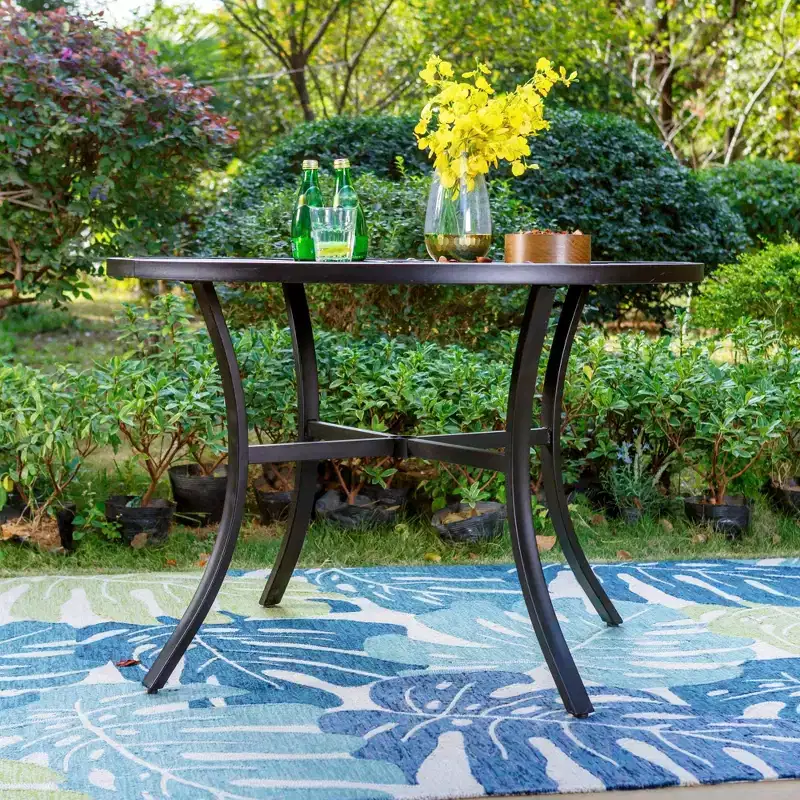 5pc Outdoor Dining Set with Swivel Chairs with Cushions & Round Metal Table with Umbrella Hole - Black - Captiva Designs