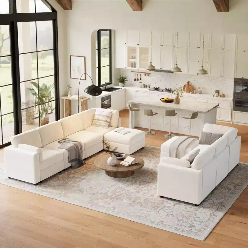 GustoWave L-Shaped Modular Sectional Sofa, Oversized 9 Seat Couch with 2 Storage Ottoman, Modern Deep Seat Comfy Chenille Sleeper Sofa
