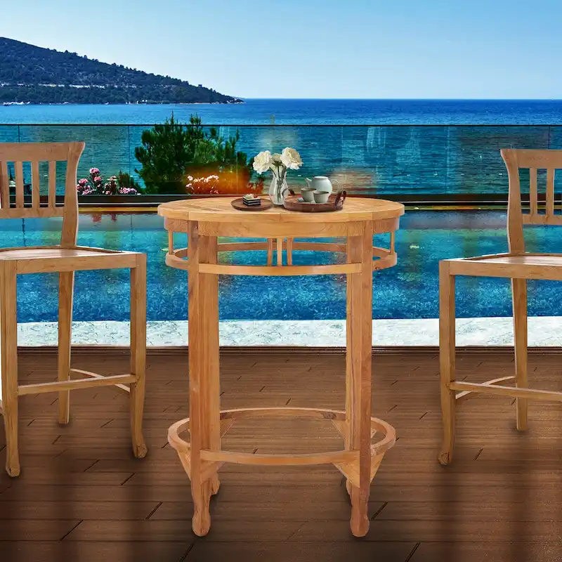Chic Teak Large Teak Wood Orleans Round Outdoor Patio Bar Table, 38 inch (table only)