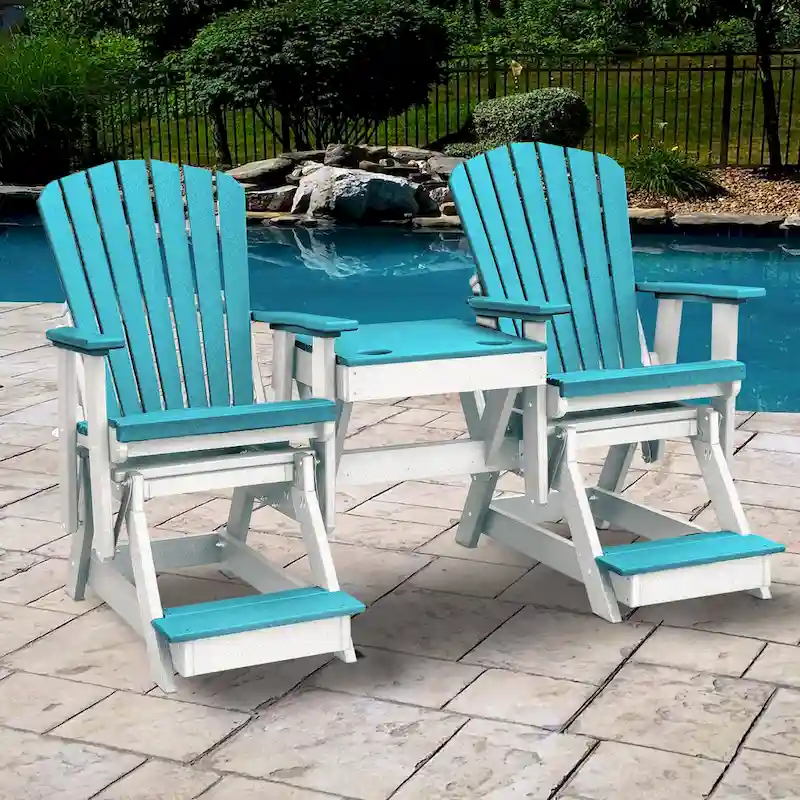 OS Home and Office Model Double Balcony Height Glider with Center Table in Aruba Blue and White - N/A