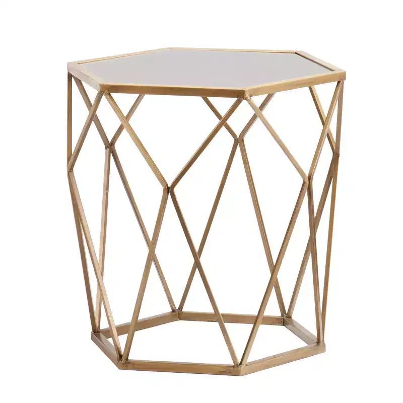 19 Gold And Reflective Glass Hexagon Mirrored End Table