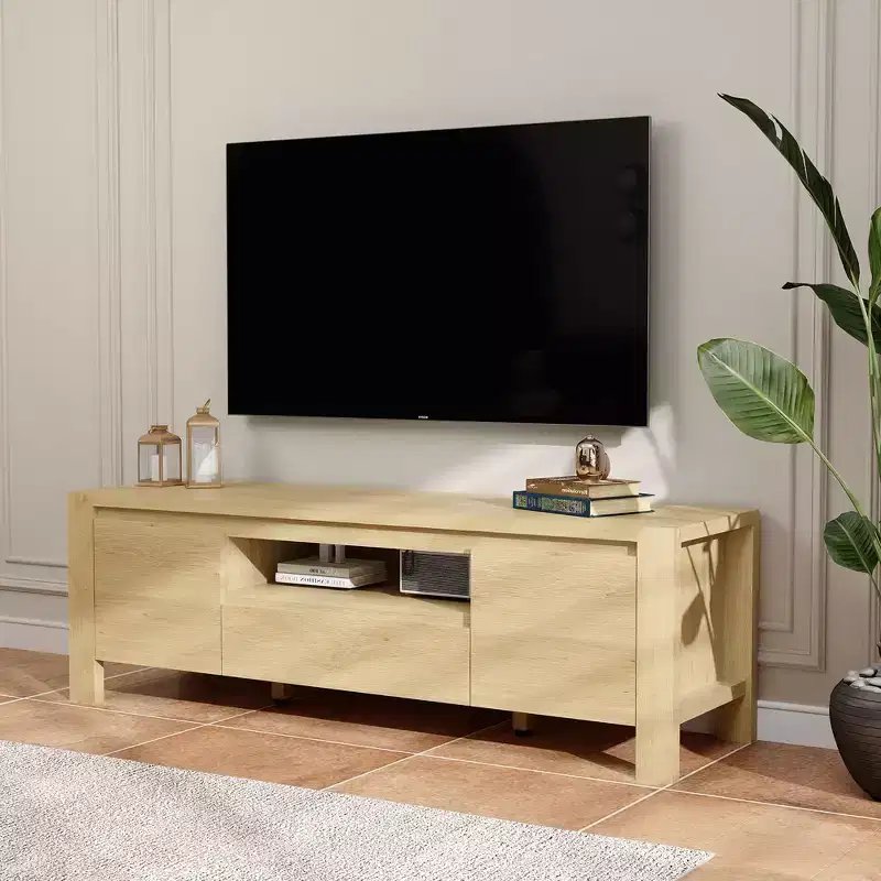 TV Stand with Doors and Cabinet, Farmhouse Entertainment Center, Entertainment Stand for TVs Up to 60, TV Console for Living Room, Bedroom