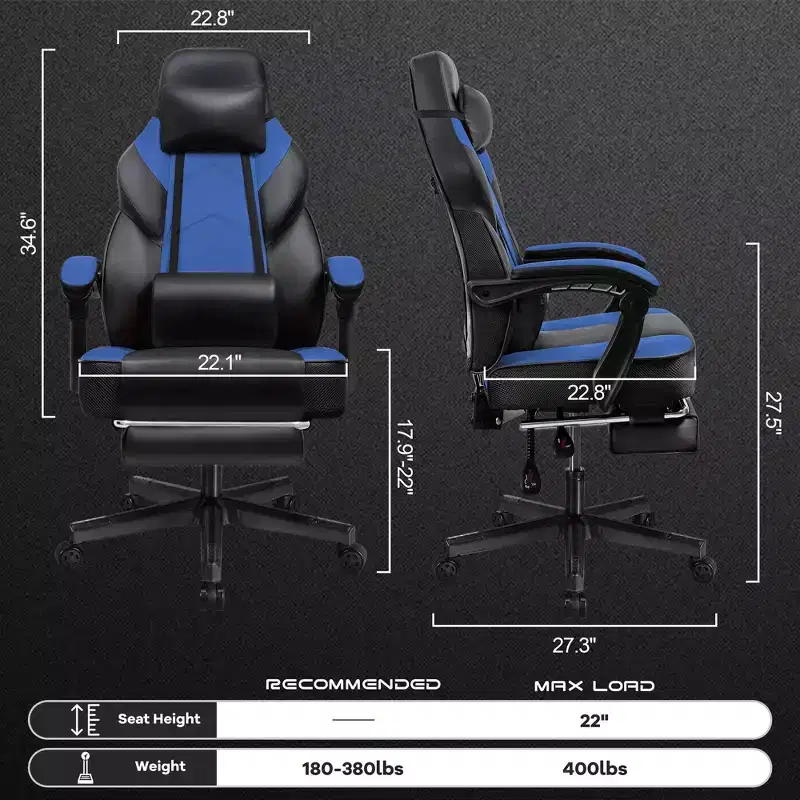 Gaming Chair with Footrest and Massage Lumbar Support