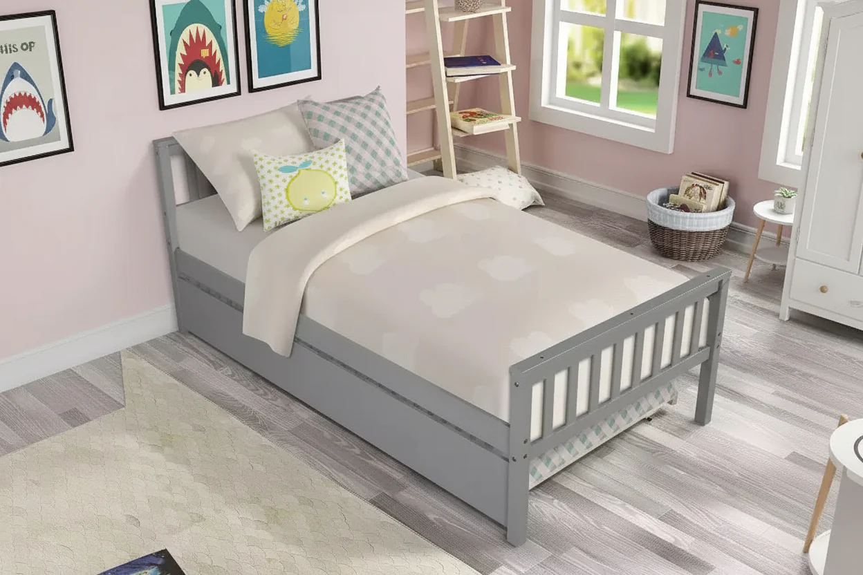 Twin Bunk Bed Safety Rail Kid-Friendly No Box Spring Needed