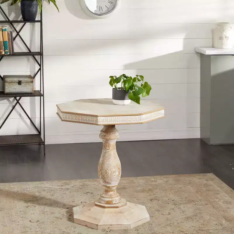 Farmhouse style white washed wood side table, handmade, no assembly required.