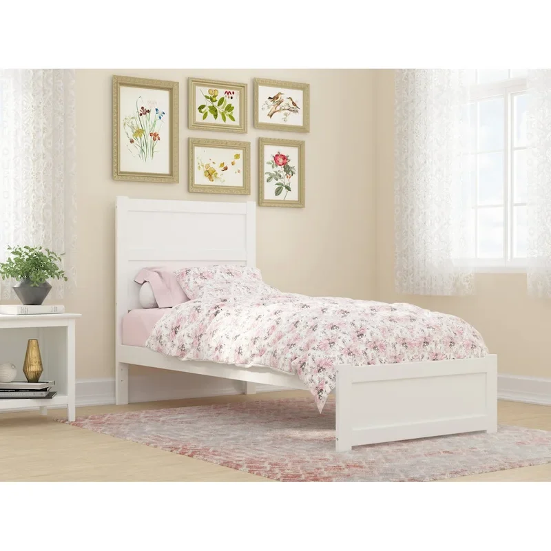 Twin Extra Long Bed with Footboard in White