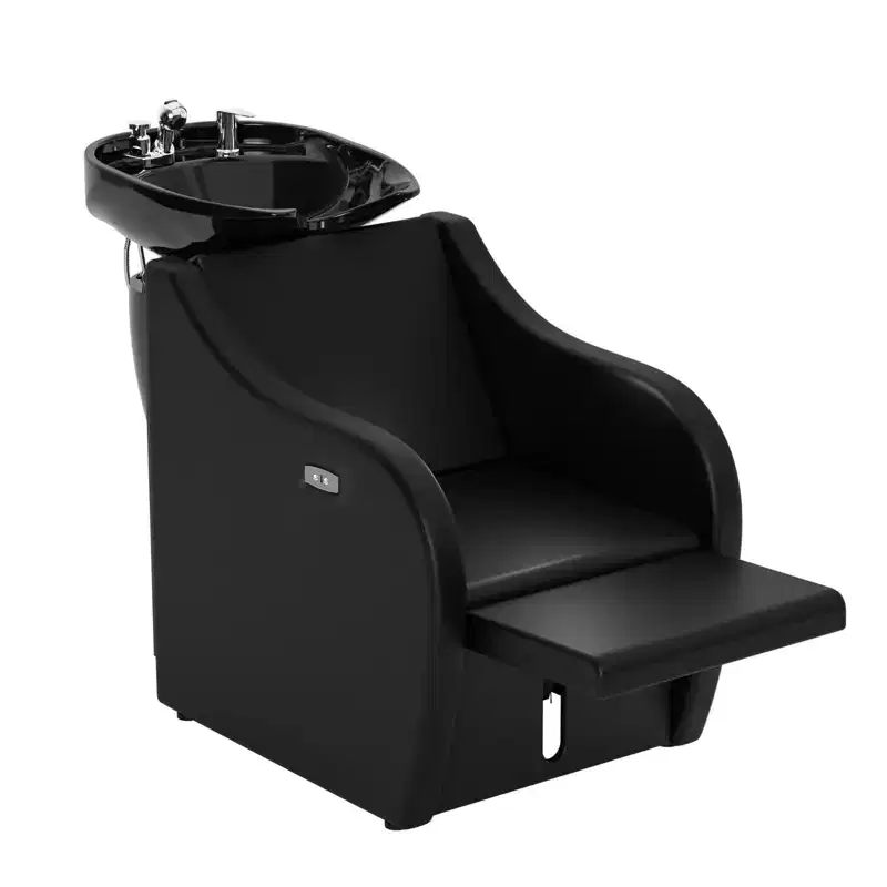 Electric Shampoo Bowl & Chair Backwash Unit with Reclining Legrest and Tilting Porcelain Sink