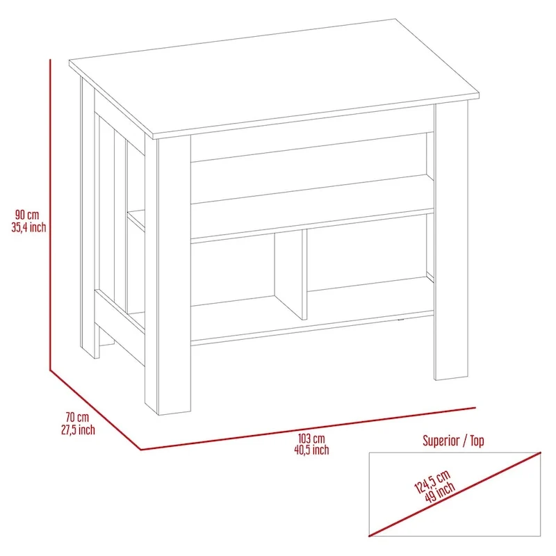 3-Shelf Kitchen Island White and Light Oak