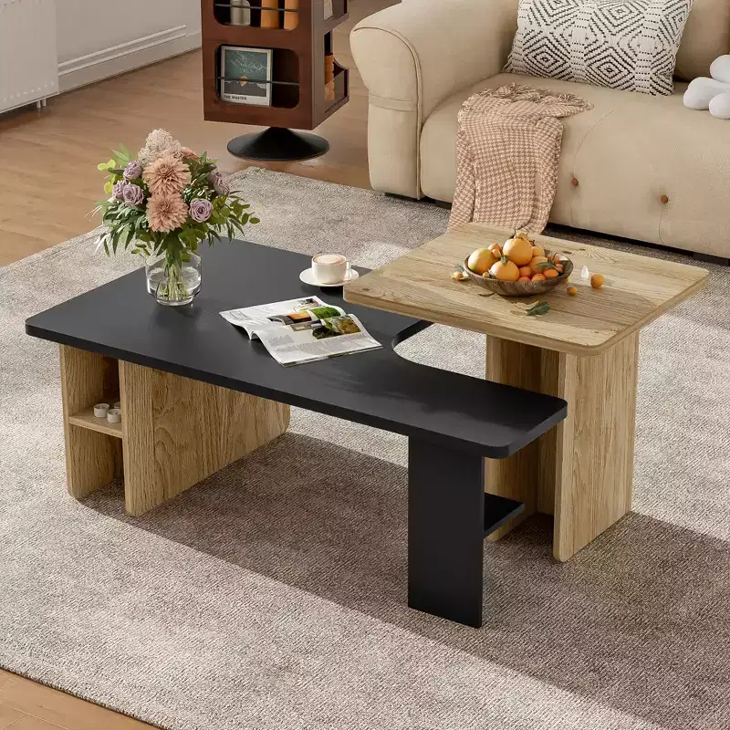 TUYOHW Nesting Coffee Table for Living Room,Farmhouse Accent Table,Wooden Cocktail Table with Storage,100lbs(Middle)/40lbs(Edge) Capacity