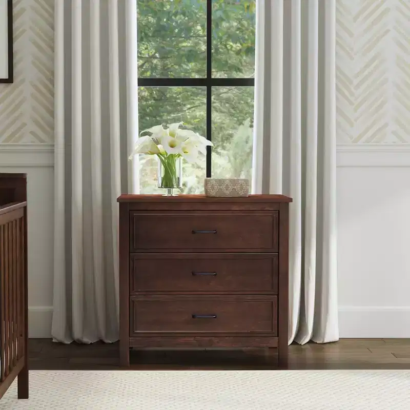 3-Drawer Nursery Dresser, Solid Pine Wood, for Baby & Kids Room