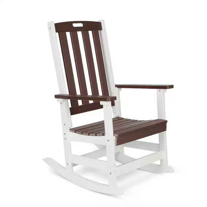 Aoodor Outdoor Rocking Chair, HDPE Slatted Porch Rocker with Armrests, All-Weather Design for Outdoor or Indoor