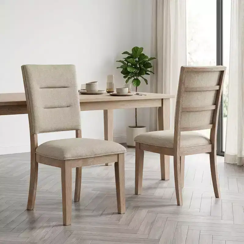 GDFStudio Everett Trasitional Rustic Wood Upholstered Dining Chair with Ladderback (Set of 2)