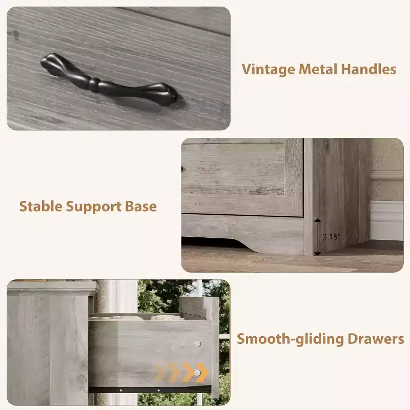 Chest of Drawer with Metal Handles, 6 Drawer Dresser, Modern Storage Organizer, Anti-collapse Design