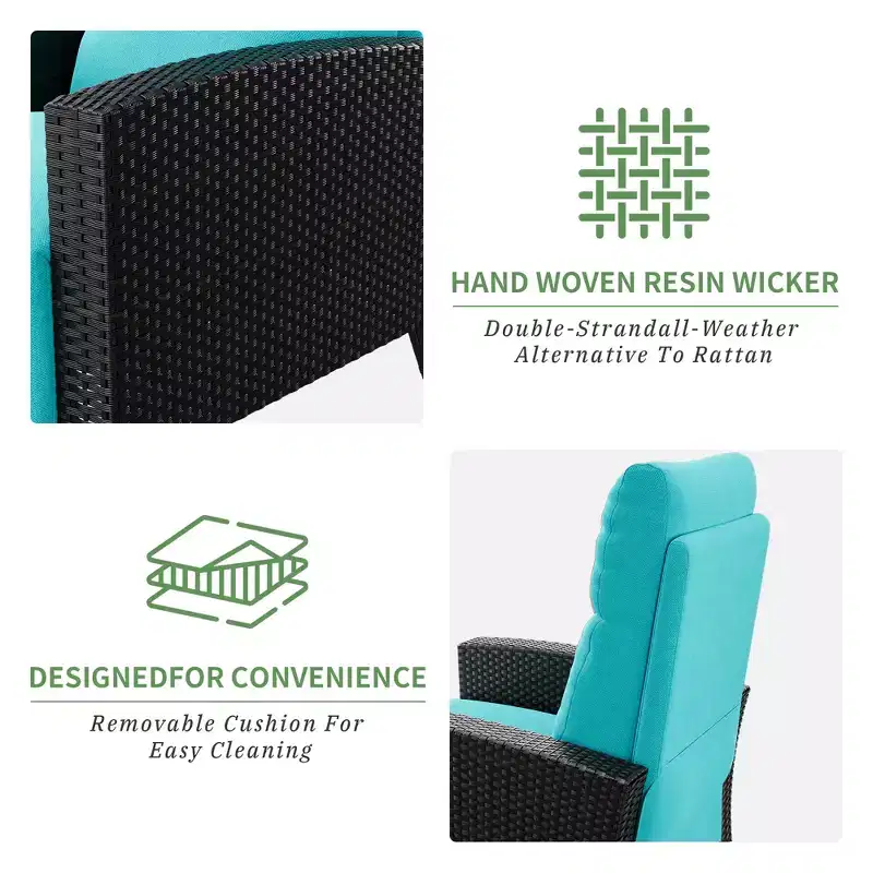 Wicker Recliner Chair with Adjustable Back & Footrest,150 Lay Flat Rattan Reclining Patio Chair with Extendable Side Table & Air Pump