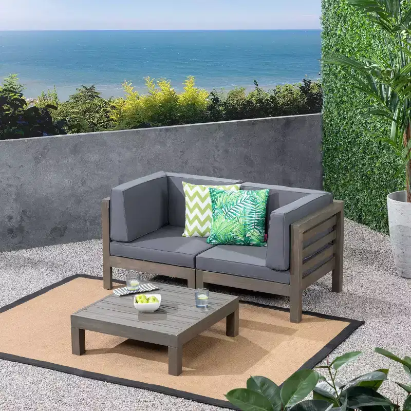 Oana 3pc Acacia Modular Loveseat and Table Set - Gray/Dark Gray - Christopher Knight Home