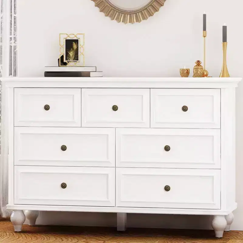 Vintage Dresser for Bedroom with 7 Drawers, Vintage Design Wood Drawer Dresser Chest of Drawers for Closet, Living Room, Hallway, Nursery