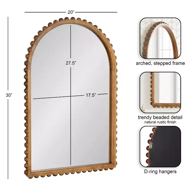 Kate and Laurel Beadbrook Arched Wall Mirror, Rustic Brown, 20x30