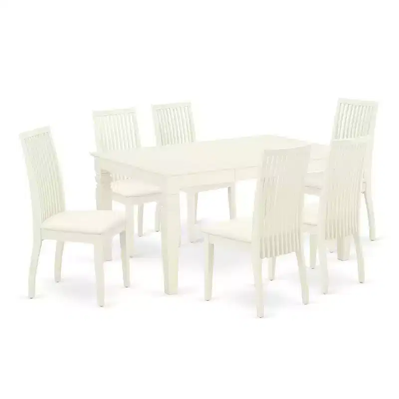 HomeStock 7-Piece Rectangle Buttermilk & Cherry Finish Solid Wood Top Dining Table with 6-Chairs with Butterfly Leaf