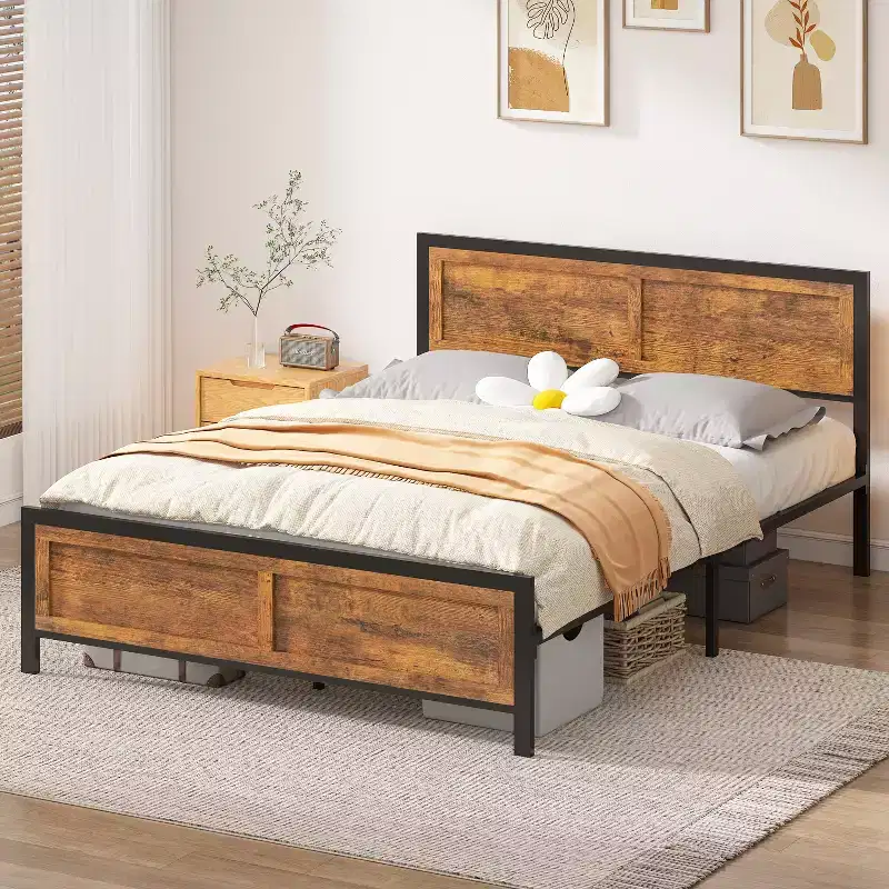 Dyonery's retro-style board bed frame is suitable for mattresses ranging from 10 inches to 14 inches in height,